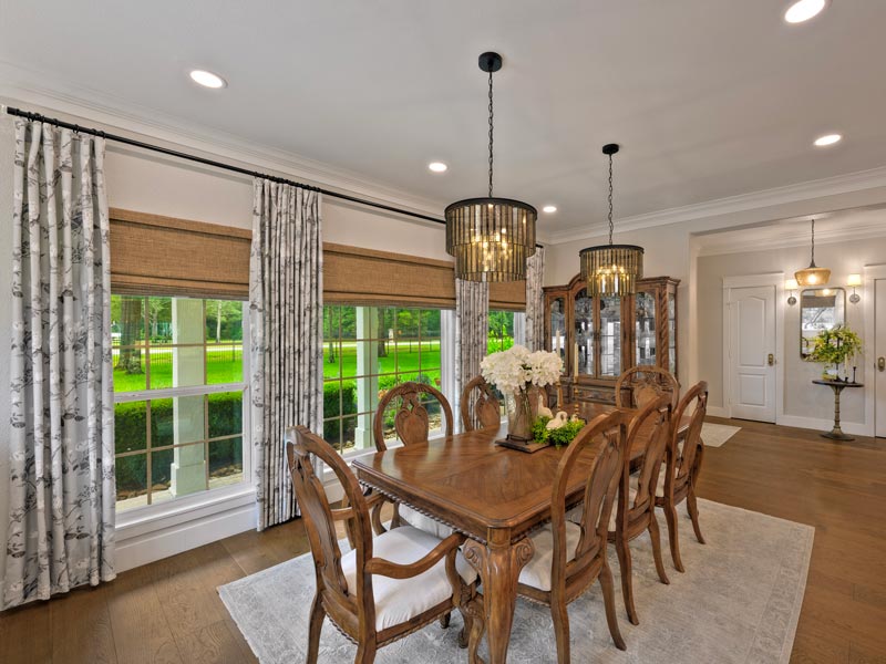 Dining Room With Hunter Douglas Woven Shades Provenance Flax LiteRise