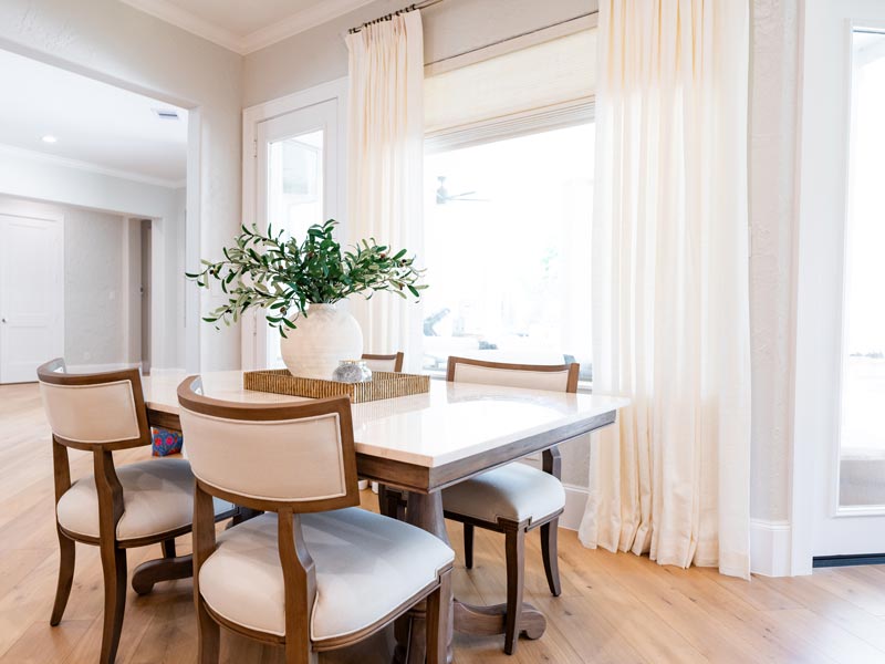 Hunter Douglas Provenance Glace First Frost PowerView With Custom Drapes by The Valiant Co.