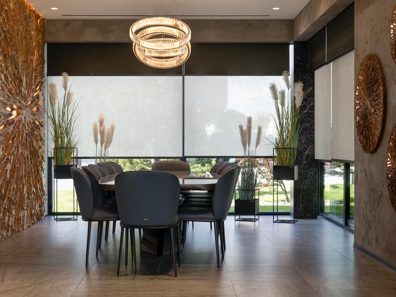 roller shades in modern dining room