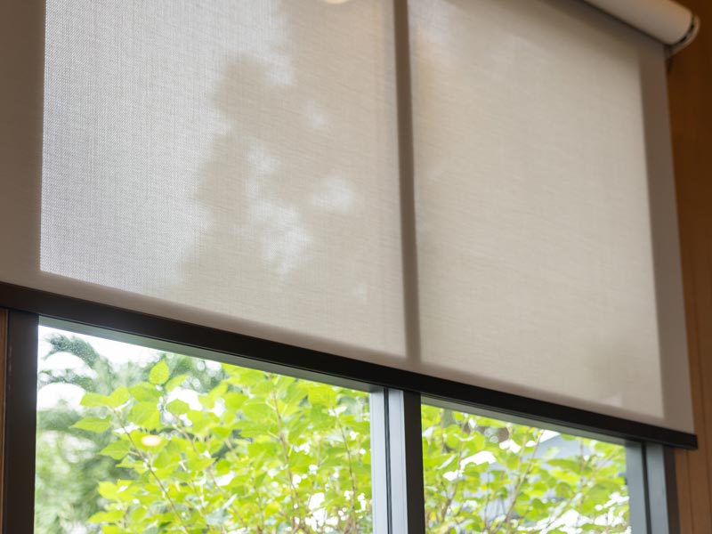 roller shades covering window