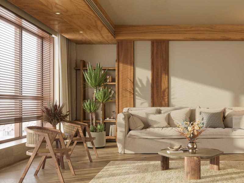 wood blinds in living room